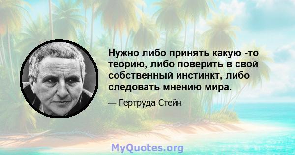 Нужно либо принять какую -то теорию, либо поверить в свой собственный инстинкт, либо следовать мнению мира.