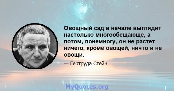 Овощный сад в начале выглядит настолько многообещающе, а потом, понемногу, он не растет ничего, кроме овощей, ничто и не овощи.