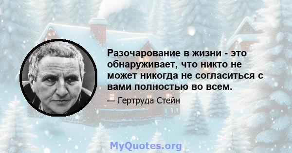 Разочарование в жизни - это обнаруживает, что никто не может никогда не согласиться с вами полностью во всем.