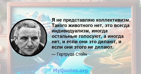 Я не представляю коллективизм. Такого животного нет, это всегда индивидуализм, иногда остальные голосуют, а иногда нет, и если они это делают, и если они этого не делают.