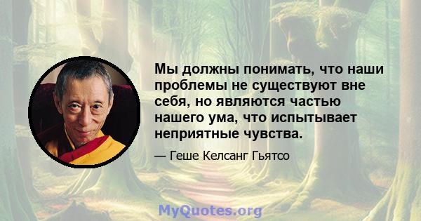 Мы должны понимать, что наши проблемы не существуют вне себя, но являются частью нашего ума, что испытывает неприятные чувства.