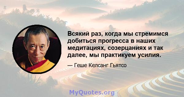 Всякий раз, когда мы стремимся добиться прогресса в наших медитациях, созерцаниях и так далее, мы практикуем усилия.