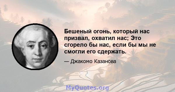 Бешеный огонь, который нас призвал, охватил нас; Это сгорело бы нас, если бы мы не смогли его сдержать.