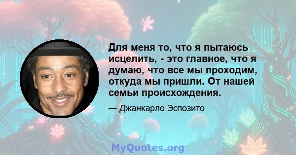 Для меня то, что я пытаюсь исцелить, - это главное, что я думаю, что все мы проходим, откуда мы пришли. От нашей семьи происхождения.