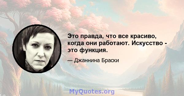 Это правда, что все красиво, когда они работают. Искусство - это функция.