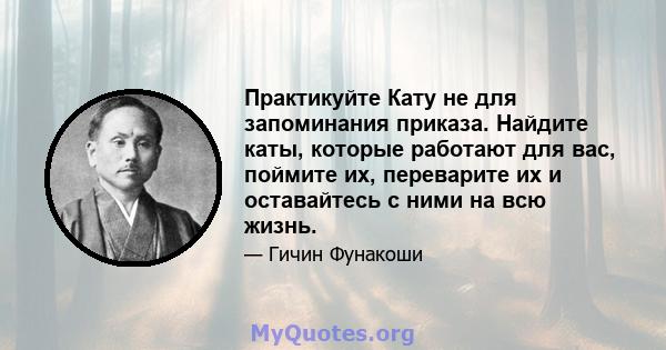 Практикуйте Кату не для запоминания приказа. Найдите каты, которые работают для вас, поймите их, переварите их и оставайтесь с ними на всю жизнь.