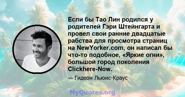 Если бы Тао Лин родился у родителей Гэри Штейнгарта и провел свои ранние двадцатые рабства для просмотра страниц на NewYorker.com, он написал бы что-то подобное, «Яркие огни», большой город поколения Clickhere-Now.