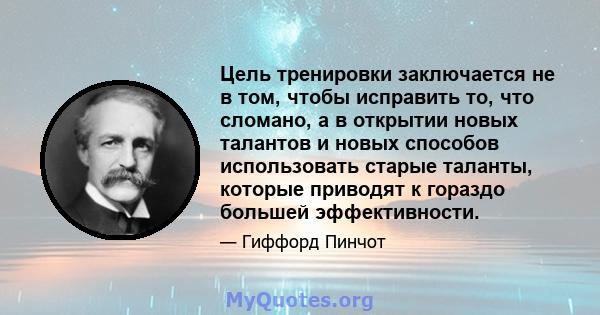 Цель тренировки заключается не в том, чтобы исправить то, что сломано, а в открытии новых талантов и новых способов использовать старые таланты, которые приводят к гораздо большей эффективности.