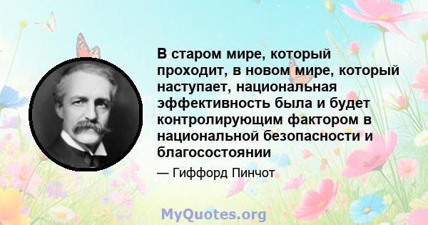 В старом мире, который проходит, в новом мире, который наступает, национальная эффективность была и будет контролирующим фактором в национальной безопасности и благосостоянии