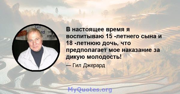 В настоящее время я воспитываю 15 -летнего сына и 18 -летнюю дочь, что предполагает мое наказание за дикую молодость!