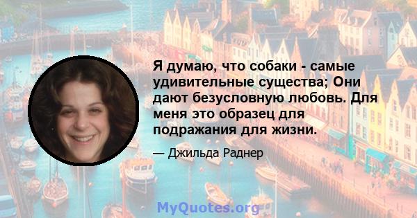 Я думаю, что собаки - самые удивительные существа; Они дают безусловную любовь. Для меня это образец для подражания для жизни.