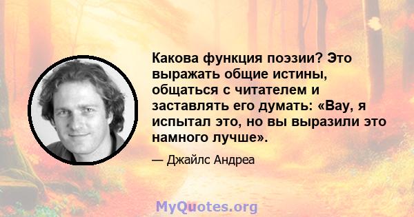 Какова функция поэзии? Это выражать общие истины, общаться с читателем и заставлять его думать: «Вау, я испытал это, но вы выразили это намного лучше».