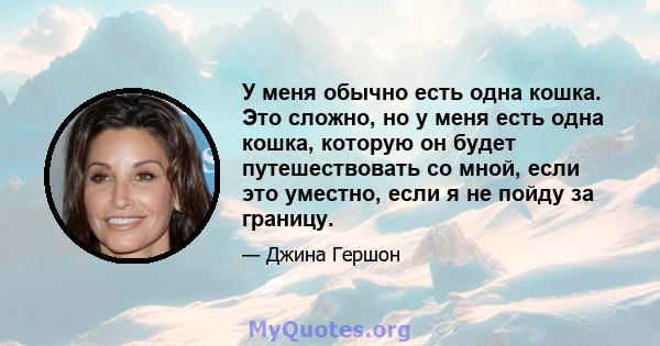 У меня обычно есть одна кошка. Это сложно, но у меня есть одна кошка, которую он будет путешествовать со мной, если это уместно, если я не пойду за границу.