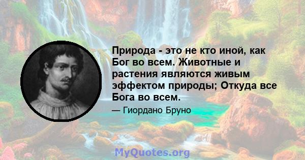 Природа - это не кто иной, как Бог во всем. Животные и растения являются живым эффектом природы; Откуда все Бога во всем.