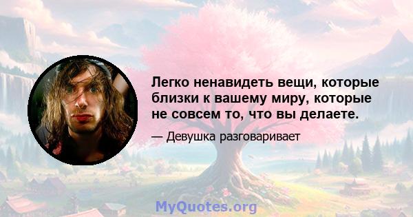 Легко ненавидеть вещи, которые близки к вашему миру, которые не совсем то, что вы делаете.