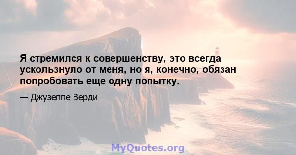 Я стремился к совершенству, это всегда ускользнуло от меня, но я, конечно, обязан попробовать еще одну попытку.