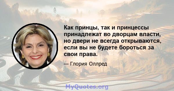 Как принцы, так и принцессы принадлежат во дворцам власти, но двери не всегда открываются, если вы не будете бороться за свои права.