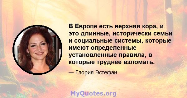 В Европе есть верхняя кора, и это длинные, исторически семьи и социальные системы, которые имеют определенные установленные правила, в которые труднее взломать.