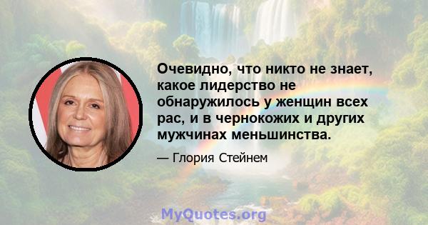 Очевидно, что никто не знает, какое лидерство не обнаружилось у женщин всех рас, и в чернокожих и других мужчинах меньшинства.