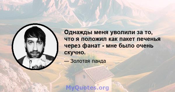 Однажды меня уволили за то, что я положил как пакет печенья через фанат - мне было очень скучно.