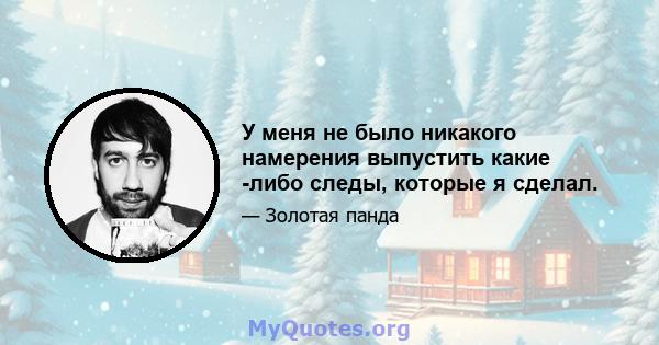 У меня не было никакого намерения выпустить какие -либо следы, которые я сделал.