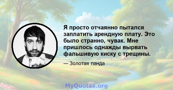 Я просто отчаянно пытался заплатить арендную плату. Это было странно, чувак. Мне пришлось однажды вырвать фальшивую киску с трещины.