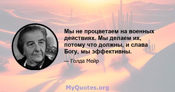 Мы не процветаем на военных действиях. Мы делаем их, потому что должны, и слава Богу, мы эффективны.