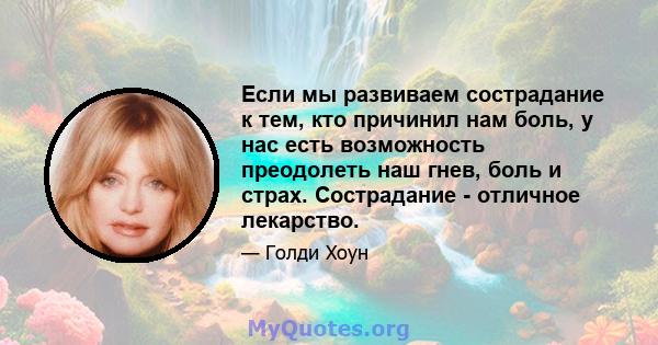 Если мы развиваем сострадание к тем, кто причинил нам боль, у нас есть возможность преодолеть наш гнев, боль и страх. Сострадание - отличное лекарство.