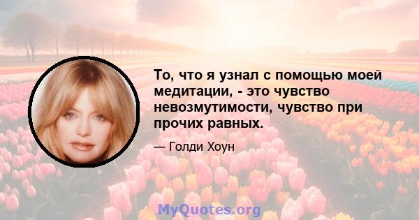 То, что я узнал с помощью моей медитации, - это чувство невозмутимости, чувство при прочих равных.