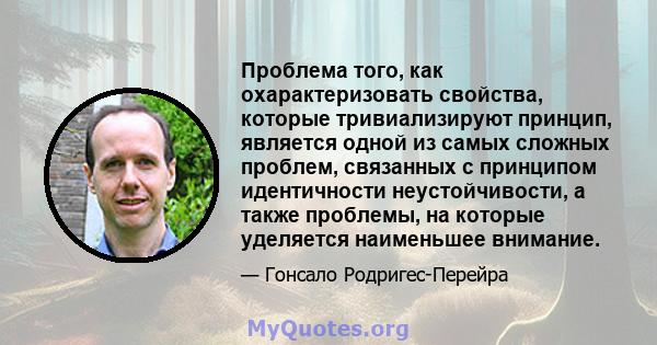 Проблема того, как охарактеризовать свойства, которые тривиализируют принцип, является одной из самых сложных проблем, связанных с принципом идентичности неустойчивости, а также проблемы, на которые уделяется наименьшее 