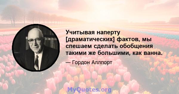 Учитывая наперту [драматических] фактов, мы спешаем сделать обобщения такими же большими, как ванна.