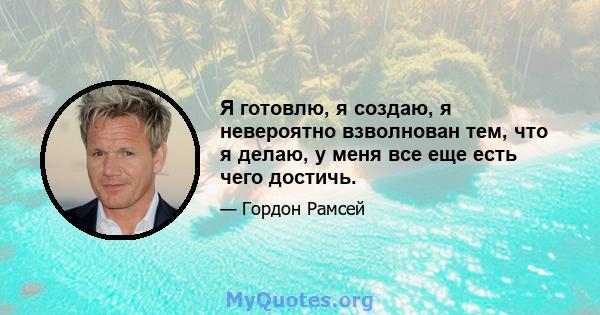 Я готовлю, я создаю, я невероятно взволнован тем, что я делаю, у меня все еще есть чего достичь.