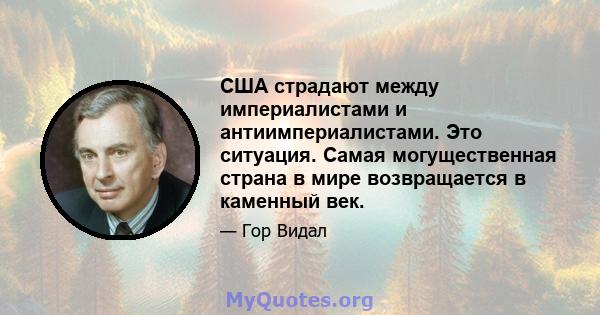 США страдают между империалистами и антиимпериалистами. Это ситуация. Самая могущественная страна в мире возвращается в каменный век.