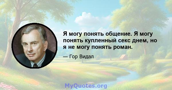 Я могу понять общение. Я могу понять купленный секс днем, но я не могу понять роман.