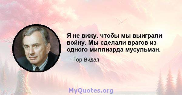 Я не вижу, чтобы мы выиграли войну. Мы сделали врагов из одного миллиарда мусульман.