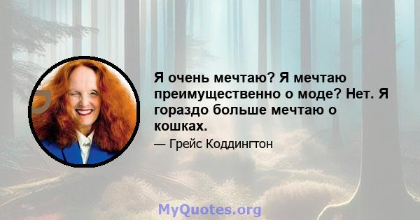 Я очень мечтаю? Я мечтаю преимущественно о моде? Нет. Я гораздо больше мечтаю о кошках.