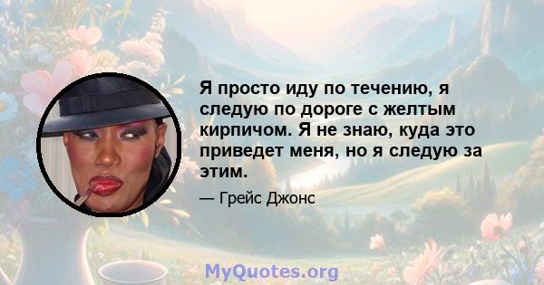 Я просто иду по течению, я следую по дороге с желтым кирпичом. Я не знаю, куда это приведет меня, но я следую за этим.