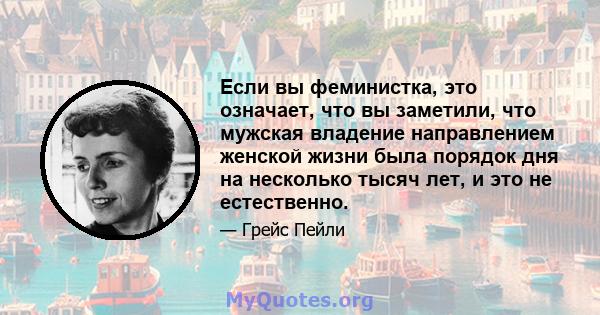 Если вы феминистка, это означает, что вы заметили, что мужская владение направлением женской жизни была порядок дня на несколько тысяч лет, и это не естественно.