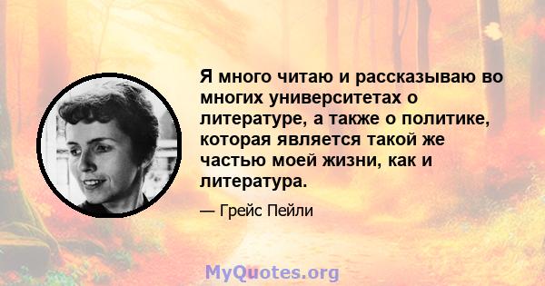 Я много читаю и рассказываю во многих университетах о литературе, а также о политике, которая является такой же частью моей жизни, как и литература.