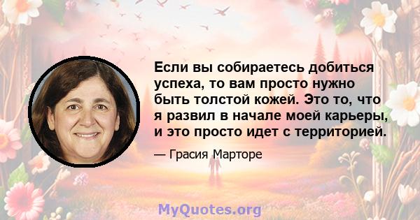 Если вы собираетесь добиться успеха, то вам просто нужно быть толстой кожей. Это то, что я развил в начале моей карьеры, и это просто идет с территорией.