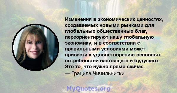 Изменения в экономических ценностях, создаваемых новыми рынками для глобальных общественных благ, переориентируют нашу глобальную экономику, и в соответствии с правильными условиями может привести к удовлетворению