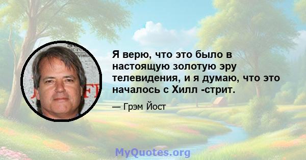 Я верю, что это было в настоящую золотую эру телевидения, и я думаю, что это началось с Хилл -стрит.