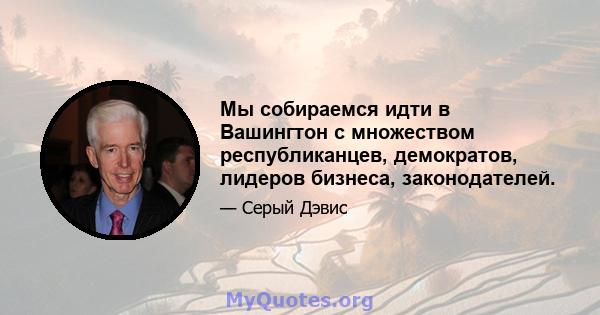 Мы собираемся идти в Вашингтон с множеством республиканцев, демократов, лидеров бизнеса, законодателей.