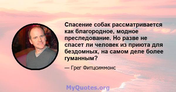 Спасение собак рассматривается как благородное, модное преследование. Но разве не спасет ли человек из приюта для бездомных, на самом деле более гуманным?