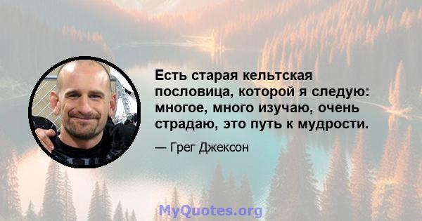 Есть старая кельтская пословица, которой я следую: многое, много изучаю, очень страдаю, это путь к мудрости.