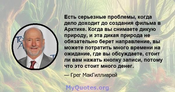 Есть серьезные проблемы, когда дело доходит до создания фильма в Арктике. Когда вы снимаете дикую природу, и эта дикая природа не обязательно берет направление, вы можете потратить много времени на ожидание, где вы