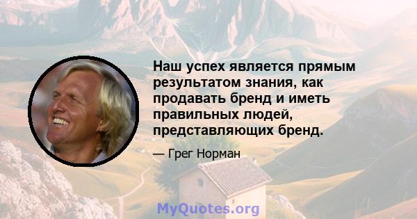 Наш успех является прямым результатом знания, как продавать бренд и иметь правильных людей, представляющих бренд.