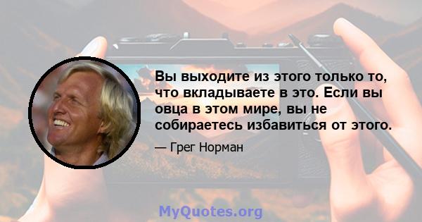 Вы выходите из этого только то, что вкладываете в это. Если вы овца в этом мире, вы не собираетесь избавиться от этого.