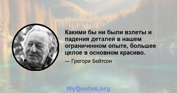 Какими бы ни были взлеты и падения деталей в нашем ограниченном опыте, большее целое в основном красиво.