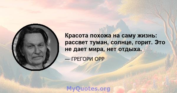 Красота похожа на саму жизнь: рассвет туман, солнце, горит. Это не дает мира, нет отдыха.